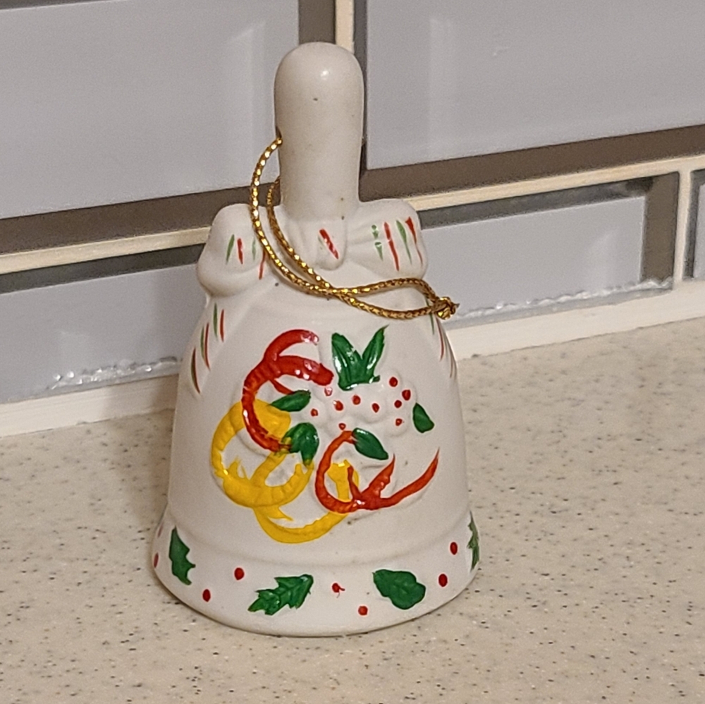 Festive Ceramic Bell Ornament 5 Golden Rings